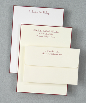 Wine Hand-Bordered Letter Sheets - Raised Ink